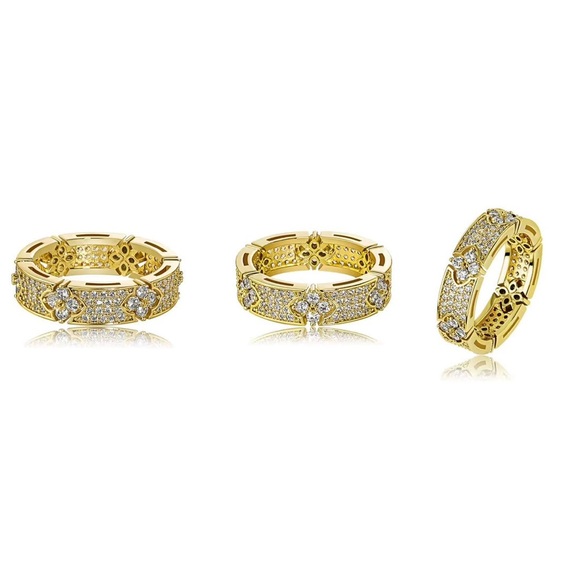 La Fleur | Gold & Silver Ring Band w/ Zirconia - Clover Stackable Rings Sz 6 & 7 - Picture 3 of 9